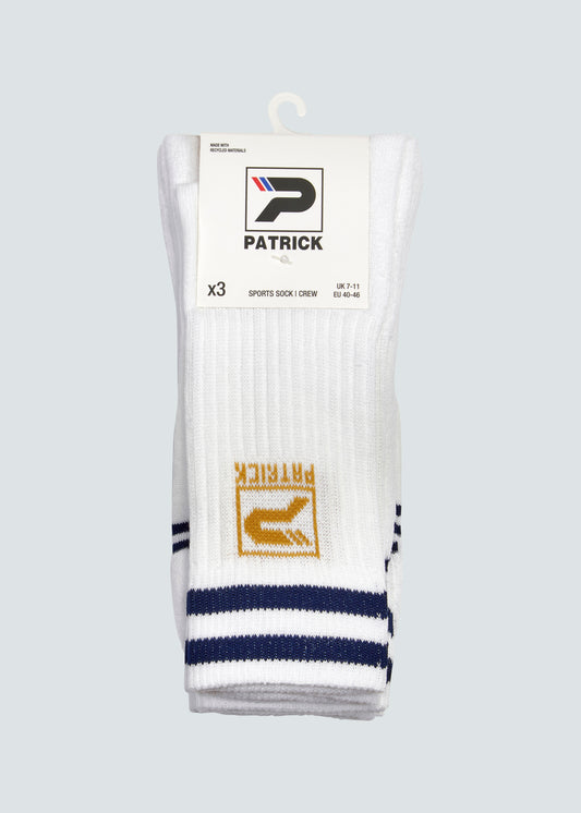 Rio Crew Sock 3 Pack - White/Navy