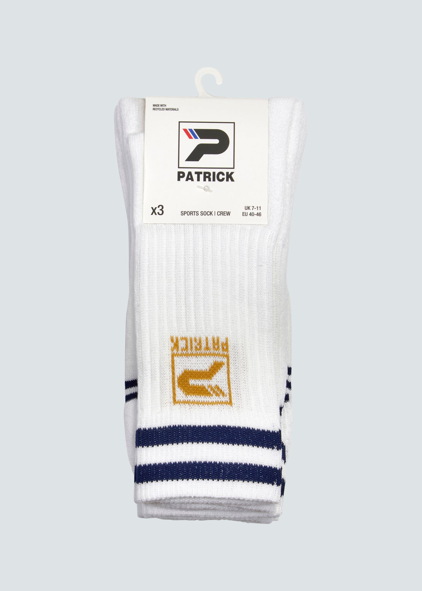 Rio Crew Sock 3 Pack - White/Navy