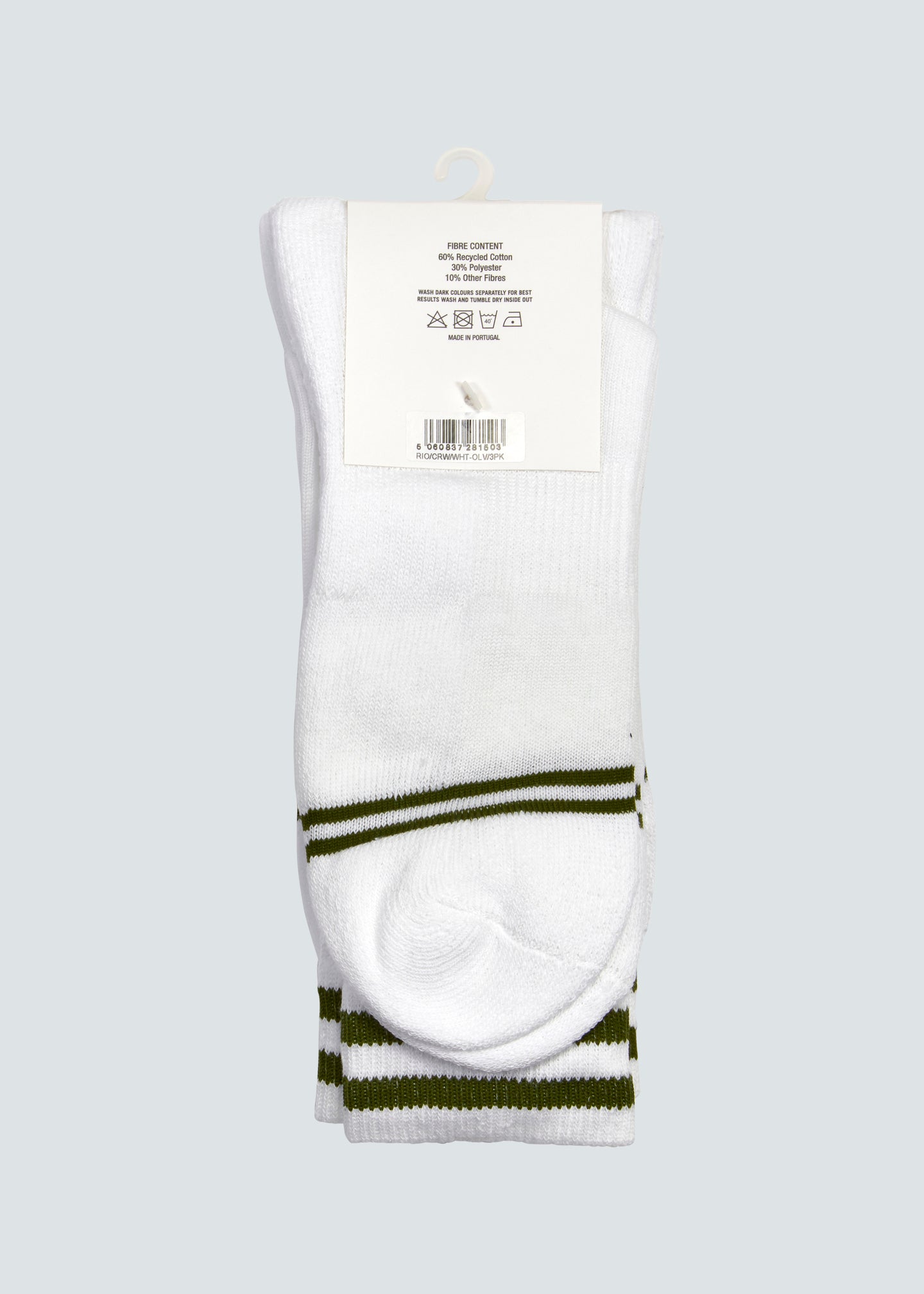 Rio Crew Sock 3 Pack - White/Dark Green