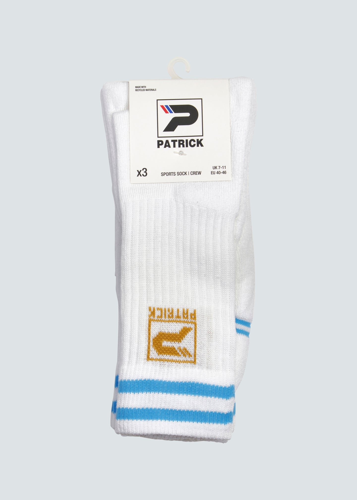 Rio Crew Sock 3 Pack - White/Light Blue