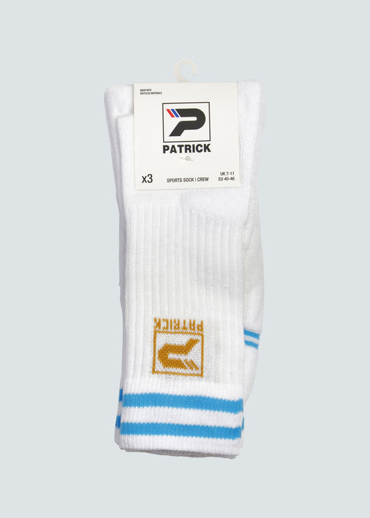 Rio Crew Sock 3 Pack - White/Light Blue
